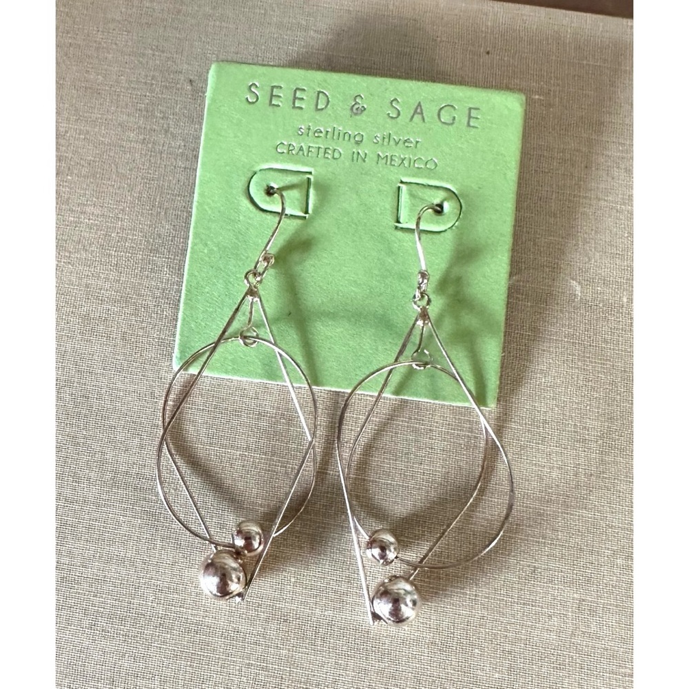 Seed & Sage sterling silver geometric dangle earrings crafted in Mexico NEW
